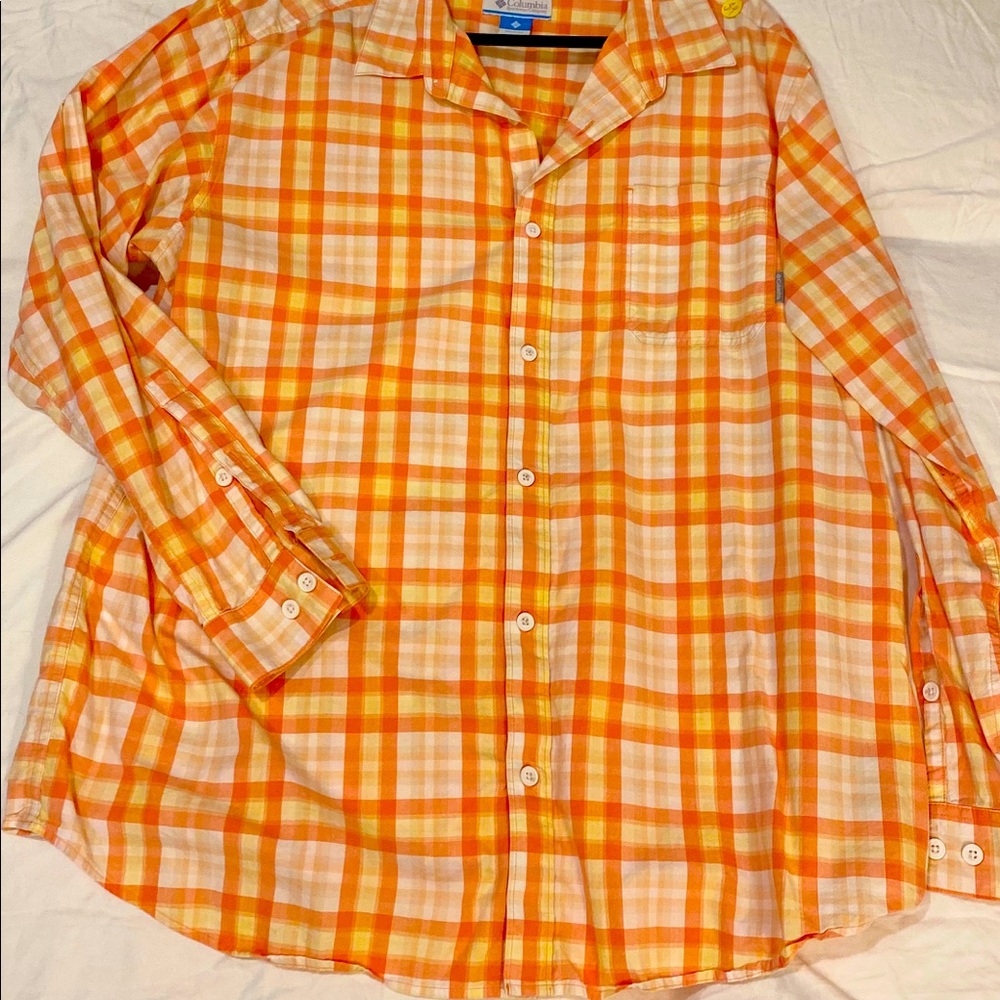 Orange Plaid Long Sleeve Button Down